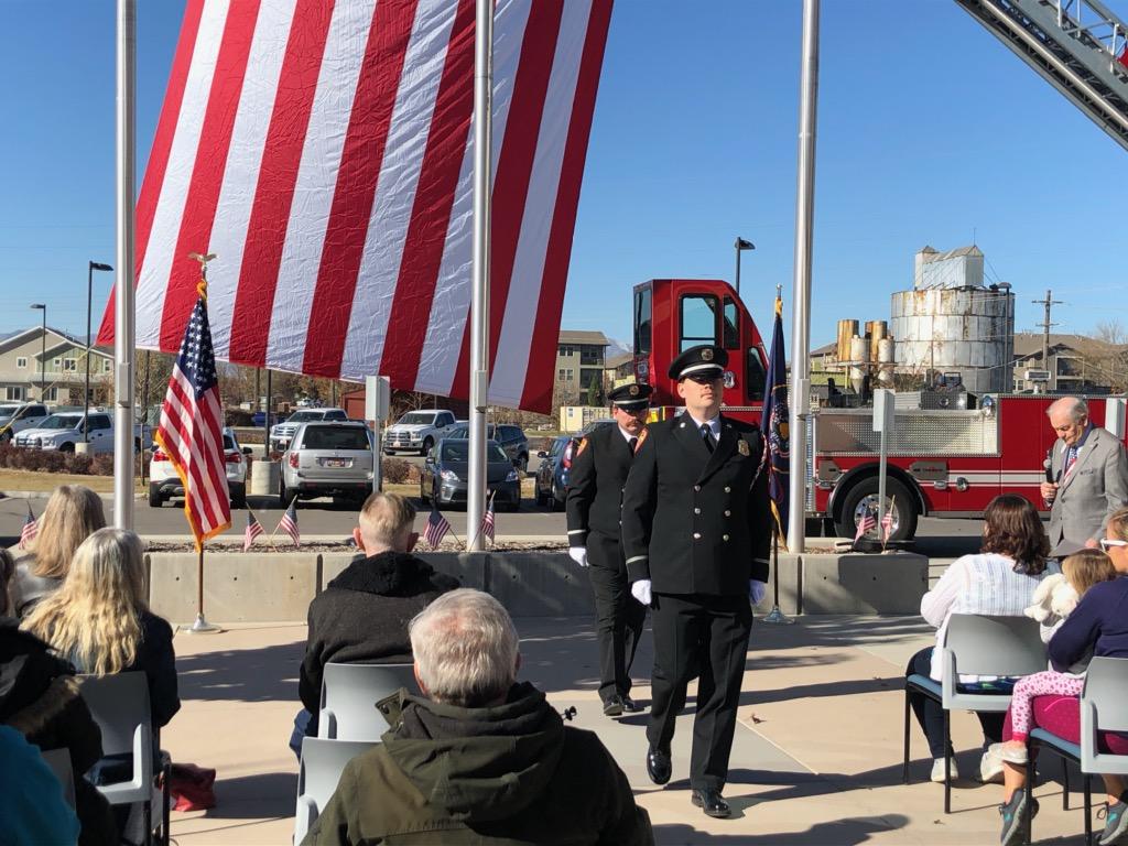 Firefighters during flag ceremony